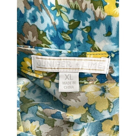 Juniper & Lime Women's Sleeveless Turquoise Yellow V-Neck High Low Top Size XL - Picture 4 of 7